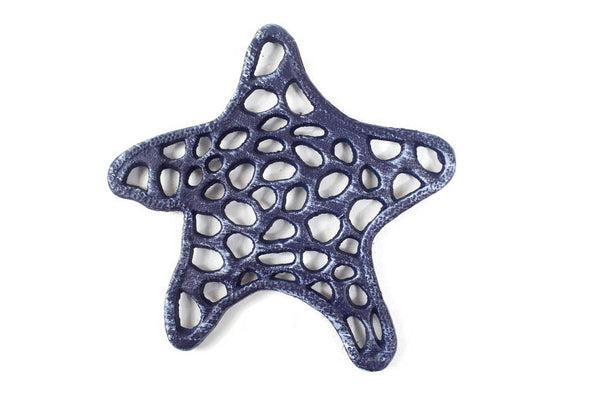 Rustic Dark Blue Cast Iron Starfish Trivet 7"