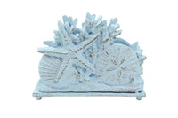 Rustic Light Blue Cast Iron Seashell Napkin Holder 7"