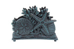 Seaworn Blue Cast Iron Seashell Napkin Holder 7"