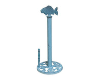 Rustic Dark Blue Whitewashed Cast Iron Fish Paper Towel Holder 15"