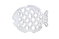 Rustic Whitewashed Cast Iron Big Fish Trivet 8"