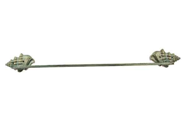 Antique Seaworn Bronze Cast Iron Conch Shell Bath Towel Holder 28"
