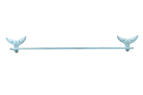 Rustic Light Blue Cast Iron Whale Tail Bath Towel Holder 28"