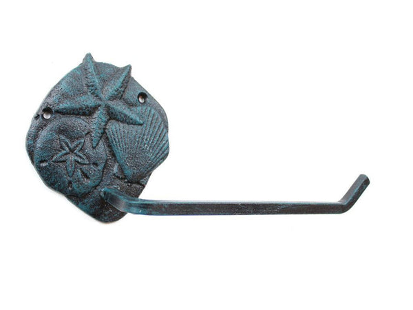 Seaworn Blue Cast Iron Shell Sand Dollar Starfish Toilet Paper Holder 10"