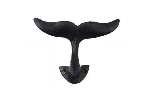 Rustic Black Cast Iron Decorative Whale Tail Hook 5"