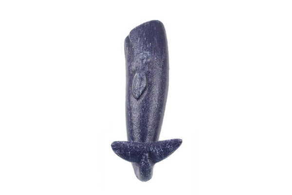 Rustic Dark Blue Cast Iron Whale Hook 6"