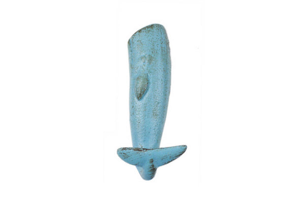 Rustic Light Blue Cast Iron Whale Hook 6"