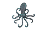 Seaworn Blue Cast Iron Wall Mounted Decorative Octopus Hooks 7"