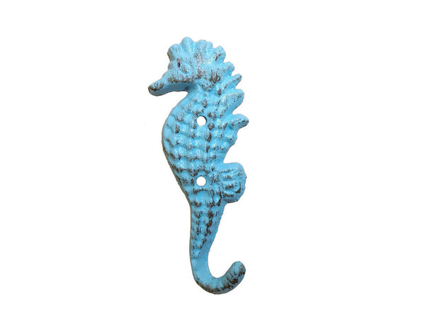 Rustic Light Blue Cast Iron Seahorse Hook 5"