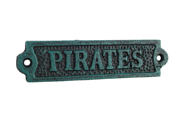 Seaworn Blue Cast Iron Pirates Sign 6"