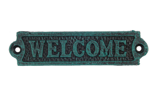 Seaworn Blue Cast Iron Welcome Sign 6"