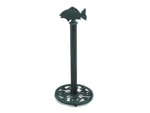 Seaworn Blue Cast Iron Fish Extra Toilet Paper Stand 15"