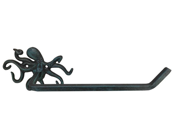 Seaworn Blue Cast Iron Octopus Toilet Paper Holder 11"