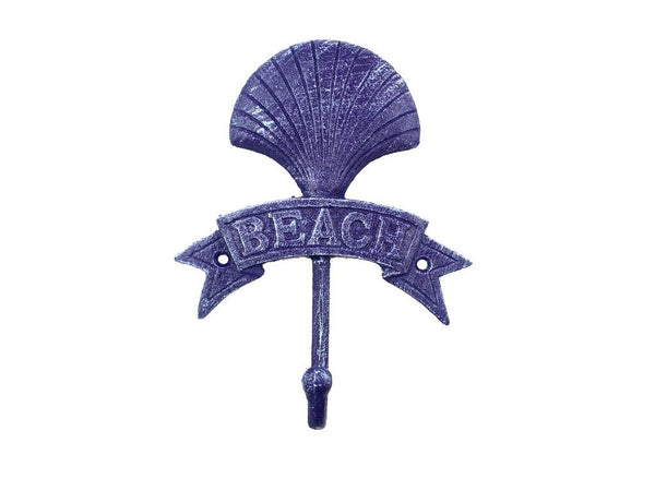 Rustic Dark Blue Cast Iron Seashell Beach Hook 8"