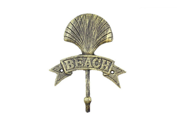 Rustic Gold Cast Iron Seashell Beach Hook 8"