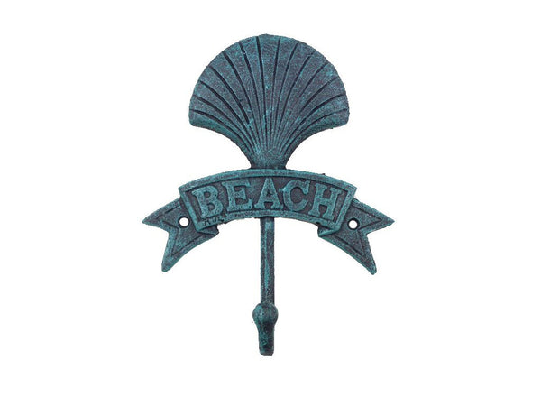 Seaworn Blue Cast Iron Seashell Beach Hook 8"