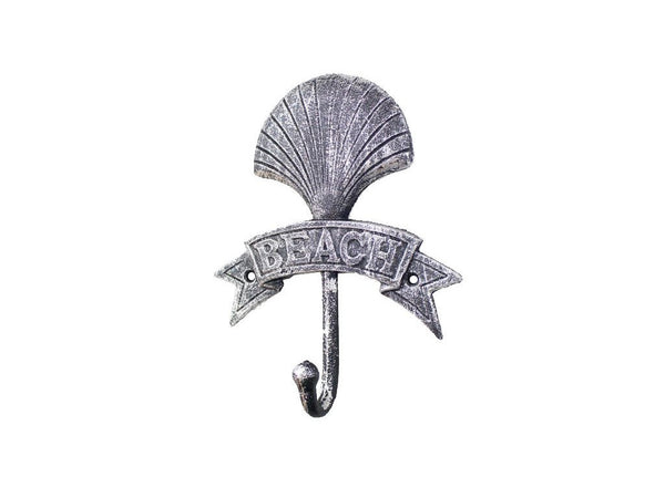 Rustic Silver Cast Iron Seashell Beach Hook 8"