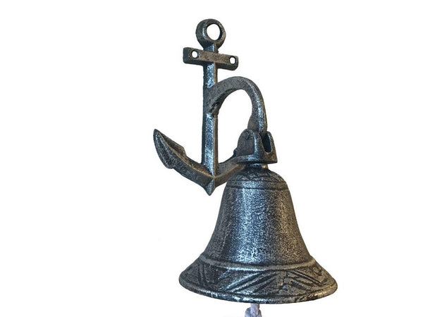 Rustic Silver Cast Iron Wall Hanging Anchor Bell 8"