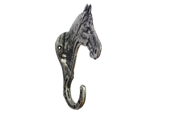 Rustic Silver Cast Iron Horse Hook 8"
