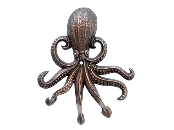 Antique Copper Wall Mounted Octopus Hooks 7"