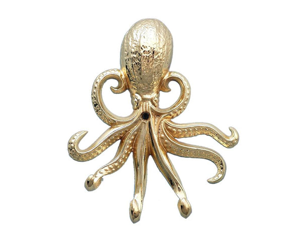 Gold Finish Wall Mounted Octopus Hooks 7"
