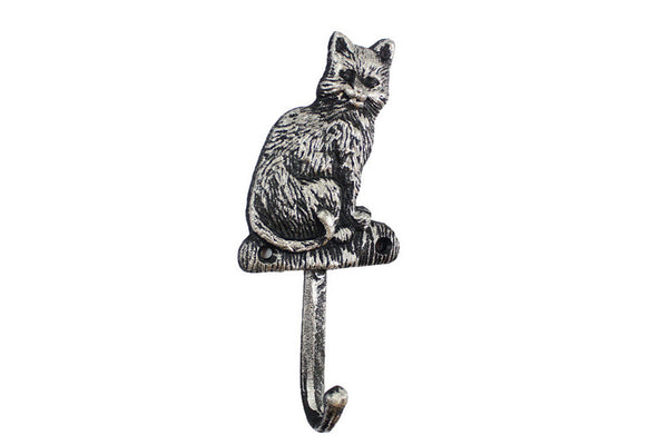Rustic Silver Cast Iron Cat Hook 7"