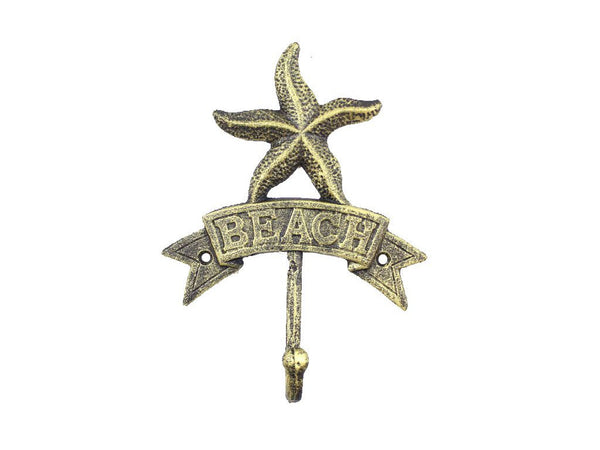 Rustic Gold Cast Iron Starfish Beach Hook 8"