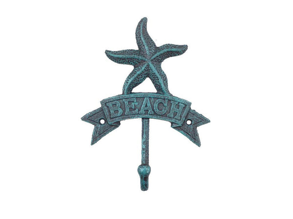 Seaworn Blue Cast Iron Starfish Beach Hook 8"