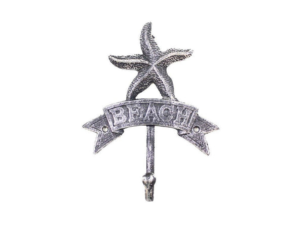 Rustic Silver Cast Iron Starfish Beach Hook 8"