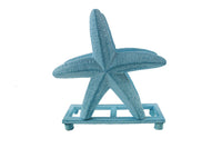 Rustic Light Blue Whitewashed Cast Iron Starfish Napkin Holder 6"