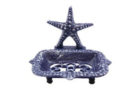 Rustic Dark Blue Cast Iron Starfish Soap Dish 6"