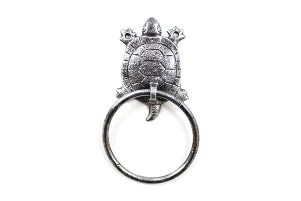 Rustic Silver Cast Iron Turtle Towel Holder 8"