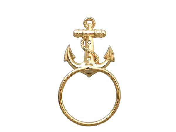Gold Finish Anchor Towel Holder 9"