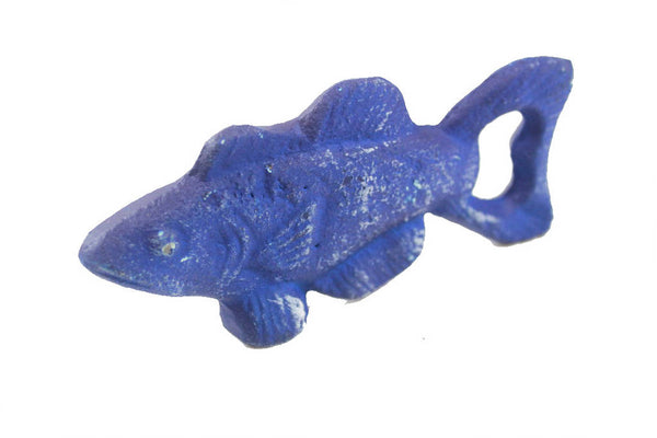 Rustic Dark Blue Cast Iron Fish Bottle Opener 5"