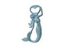 Rustic Light Blue Cast Iron Arching Mermaid Bottle Opener 6"