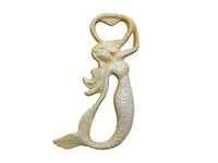 Antique White Cast Iron Arching Mermaid Bottle Opener 6"