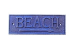 Rustic Dark Blue Cast Iron Beach Sign 10"
