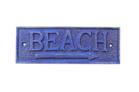 Rustic Dark Blue Cast Iron Beach Sign 10"