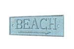 Rustic Light Blue Cast Iron Beach Sign 10"