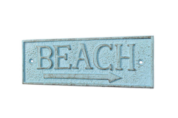 Rustic Light Blue Cast Iron Beach Sign 10"