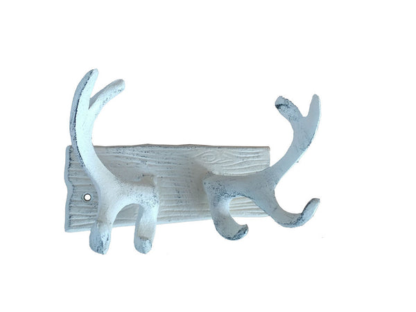 Whitewashed Cast Iron Antler Double Hook 8"