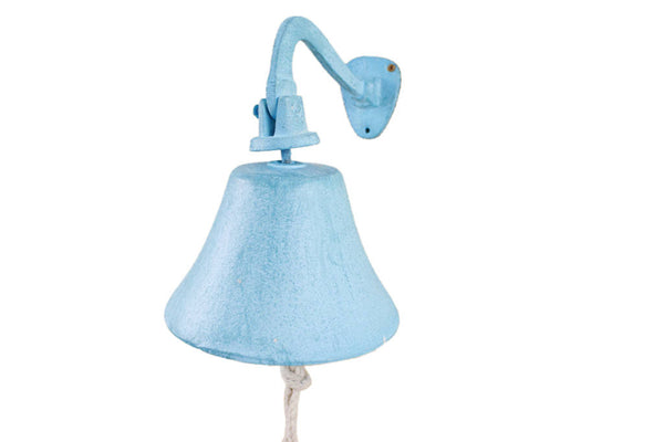 Rustic Light Blue Whitewashed Cast Iron Hanging Ship's Bell 6"