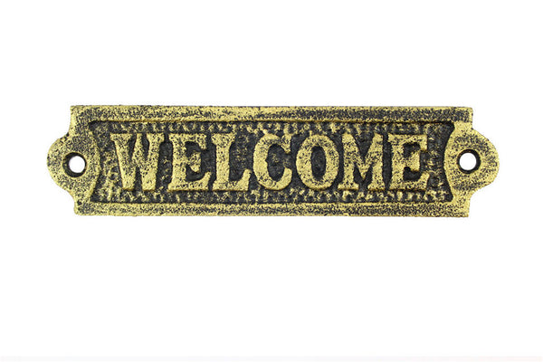 Rustic Gold Cast Iron Welcome Sign 6"