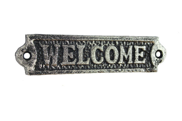Rustic Silver Cast Iron Welcome Sign 6"