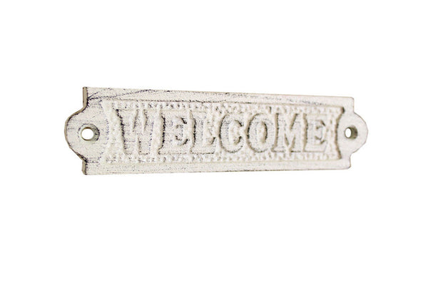 Whitewashed Cast Iron Welcome Sign 6"