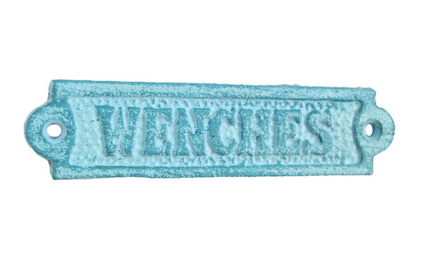 Rustic Light Blue Whitewashed Cast Iron Wenches Sign 6"