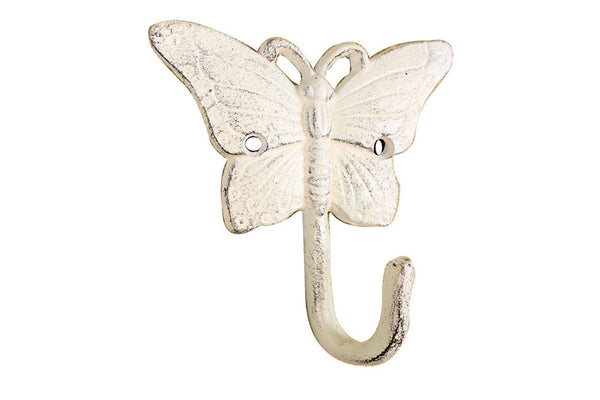 Whitewashed Cast Iron Butterfly Hook 6"