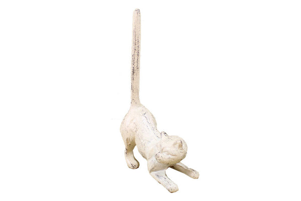 Whitewashed Cast Iron Cat Extra Toilet Paper Stand 10"