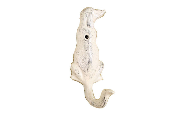 Whitewashed Cast Iron Dog Hook 6"